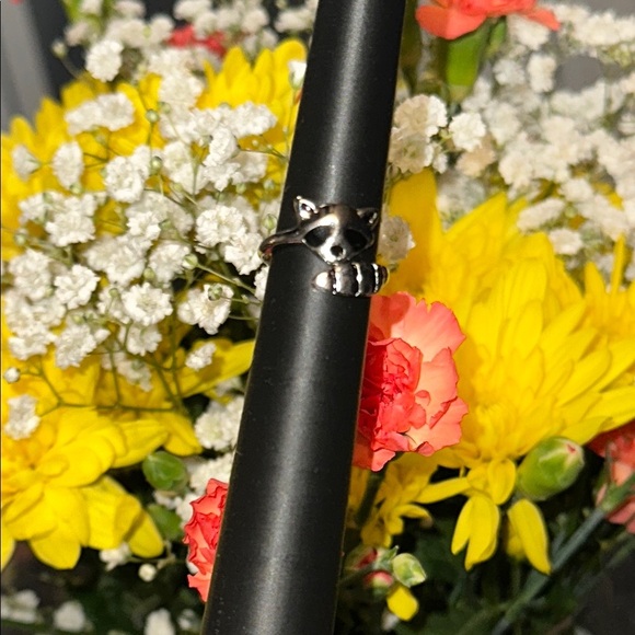 None Jewelry - Sneaky Racoon Silver Tone Wrap Ring Adjustable Sizing NWOT